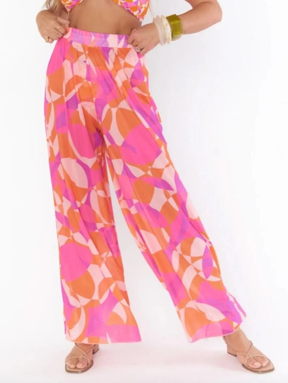 NWT Show Me Your Mumu Jet Setter Pink Retro Wide Leg Pants Sheer Coverup size XL